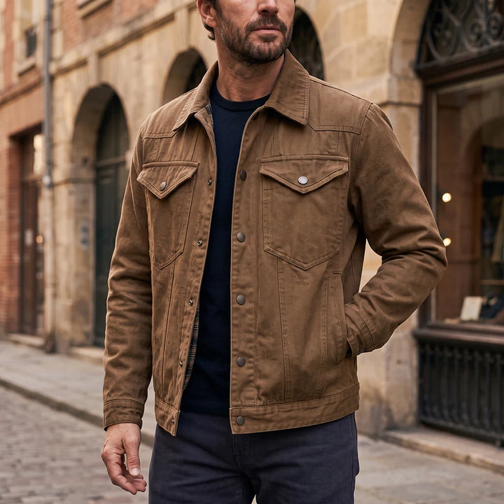 Reginald Men's Flannel Lined Denim Jacket - Brown