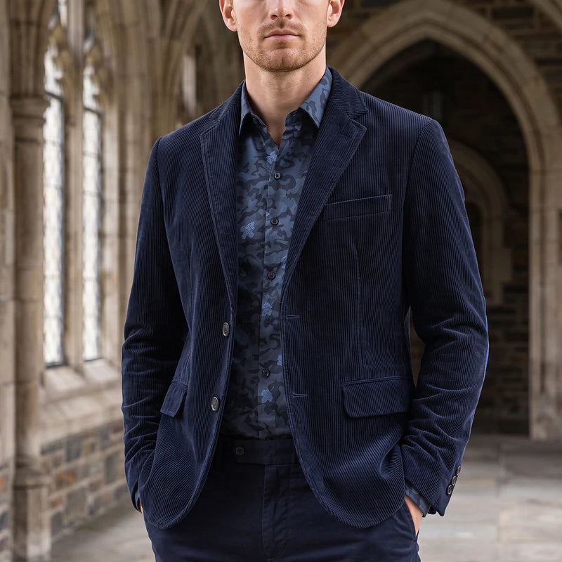 Phineas Men's Corduroy Elbow Patch Blazer - Navy Blue