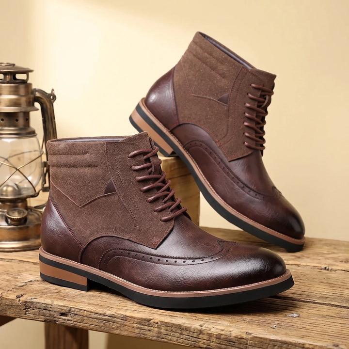 Ronald Suede Panel Wingtip Brogue Dress Boots - Brown