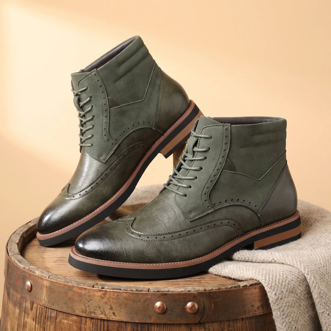 Ronald Suede Panel Wingtip Brogue Dress Boots - Green