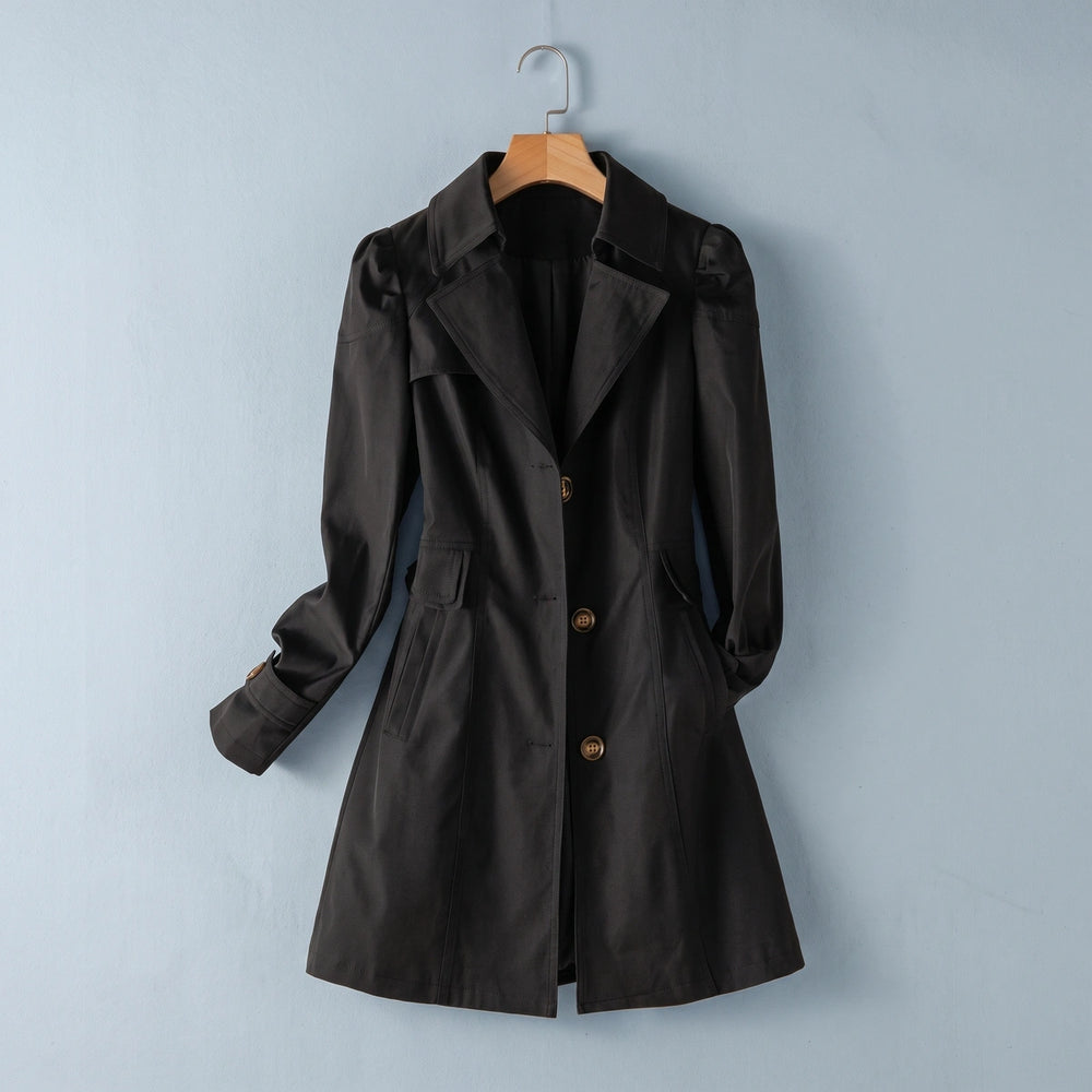 Rosalie Puff Shoulder Tailored Coat - Black