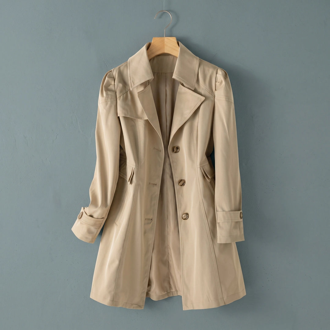 Rosalie Puff Shoulder Tailored Coat - Khaki
