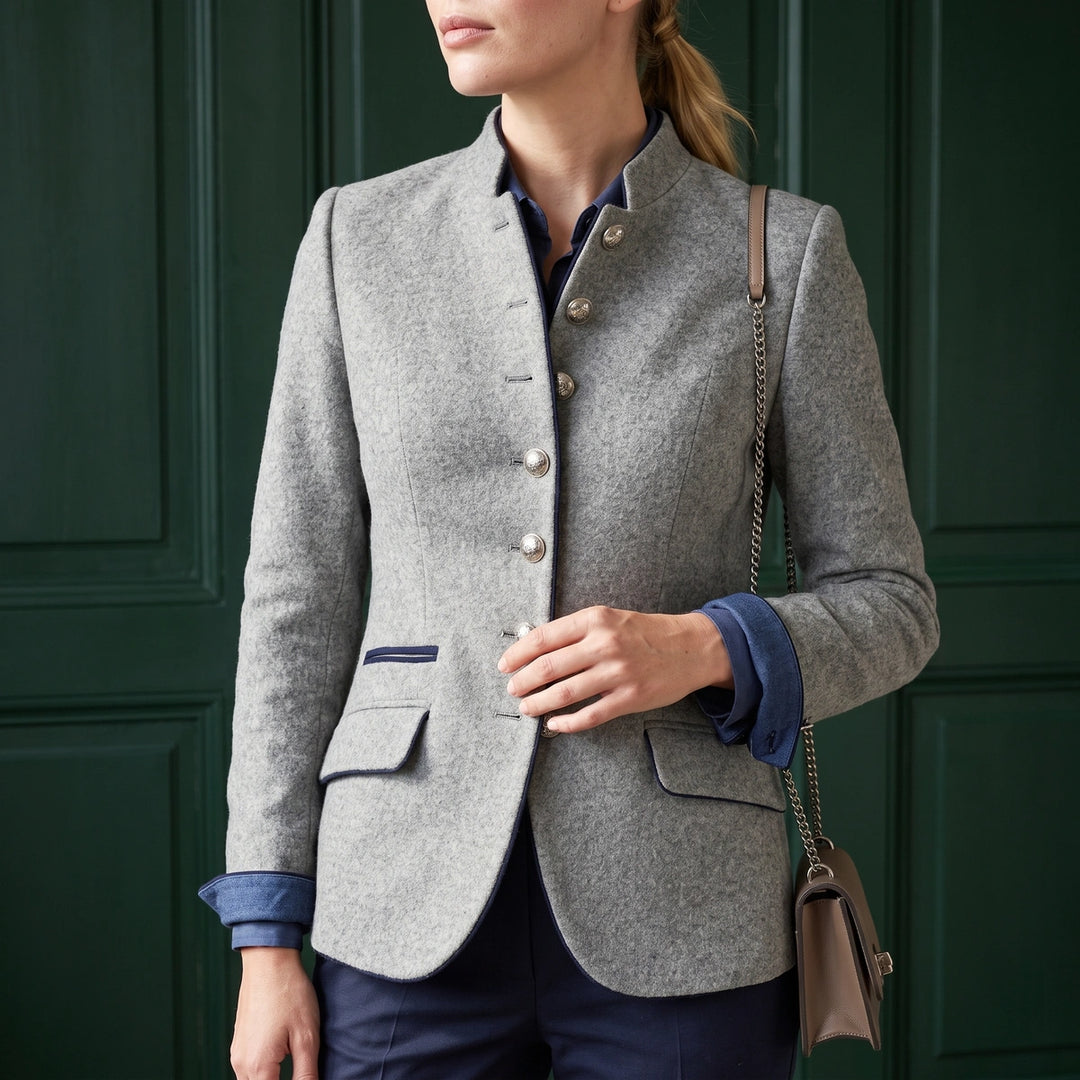 Rosamund Stand Collar Wool Blazer - Gray