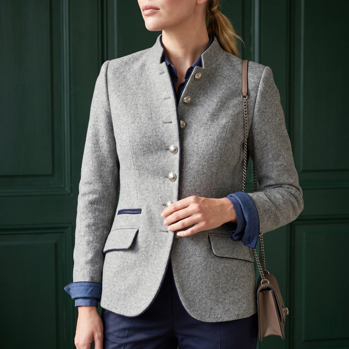 Rosamund Stand Collar Wool Blazer - Gray