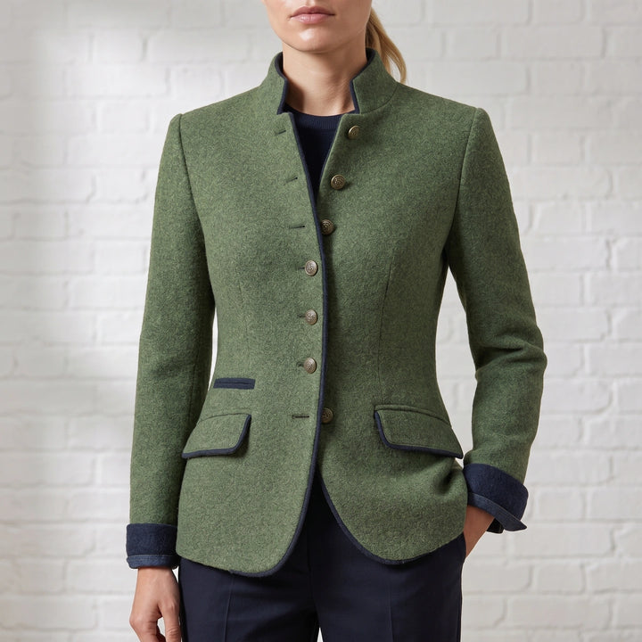 Rosamund Stand Collar Wool Blazer - Green