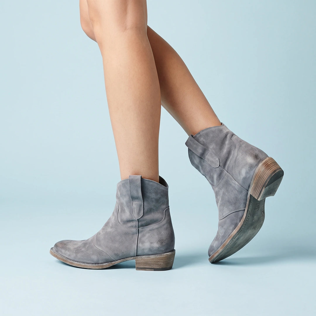 Rosie Western Pull Tab Suede Ankle Boots - Gray