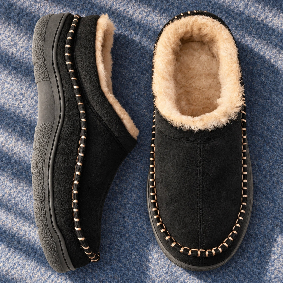 Ross Moc Stitch Fleece Lined Slipper Clogs - Black