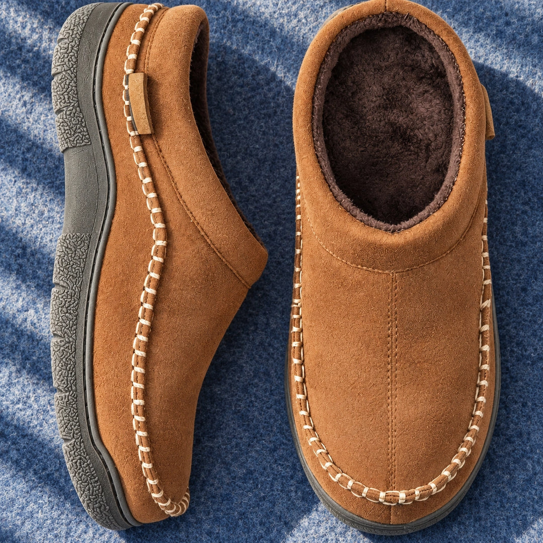 Ross Moc Stitch Fleece Lined Slipper Clogs - Brown