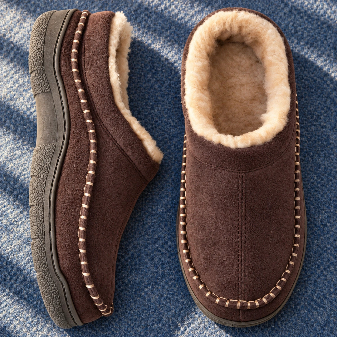 Ross Moc Stitch Fleece Lined Slipper Clogs - Dark Brown