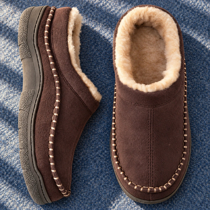 Ross Moc Stitch Fleece Lined Slipper Clogs - Dark Brown