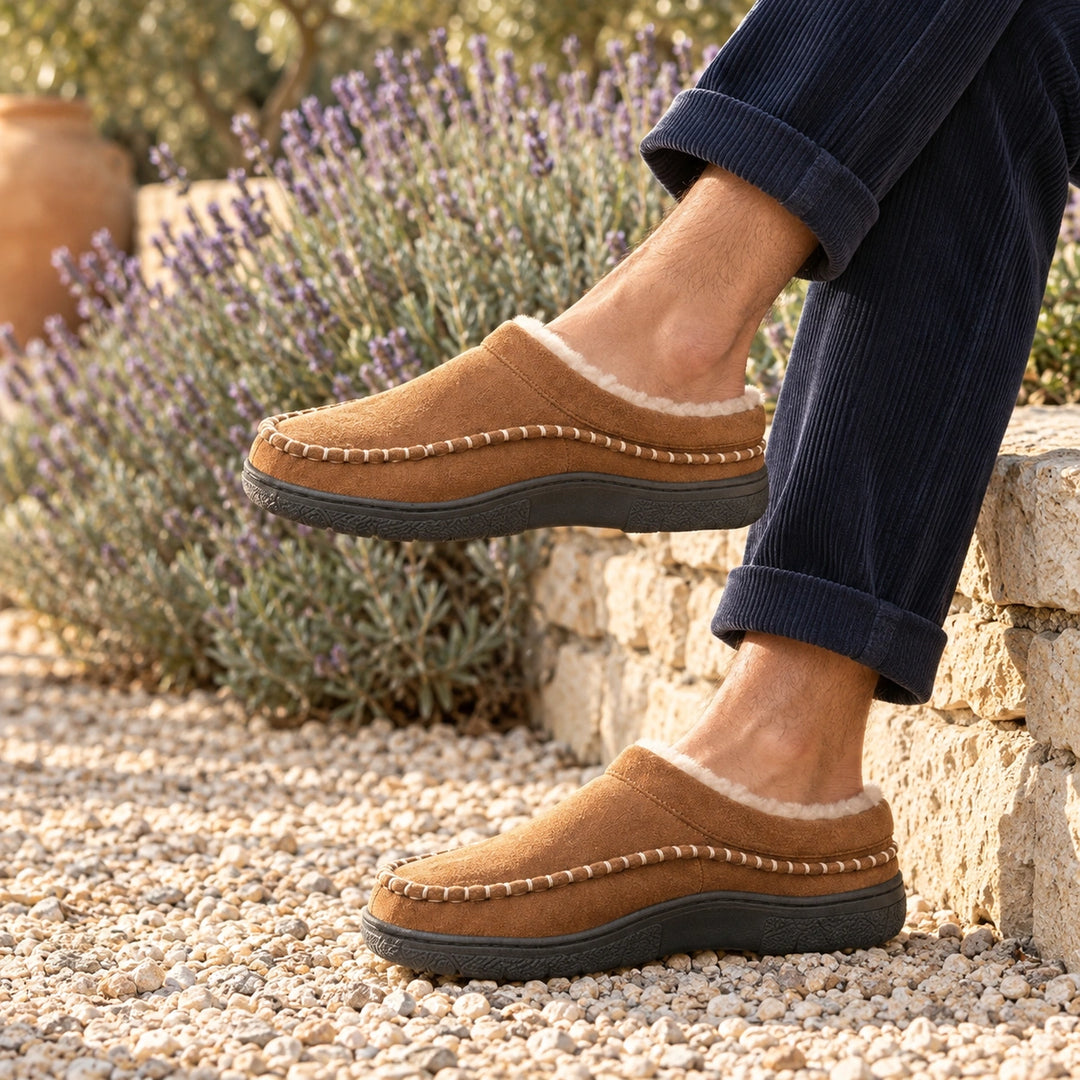 Ross Moc Stitch Fleece Lined Slipper Clogs - Light Brown
