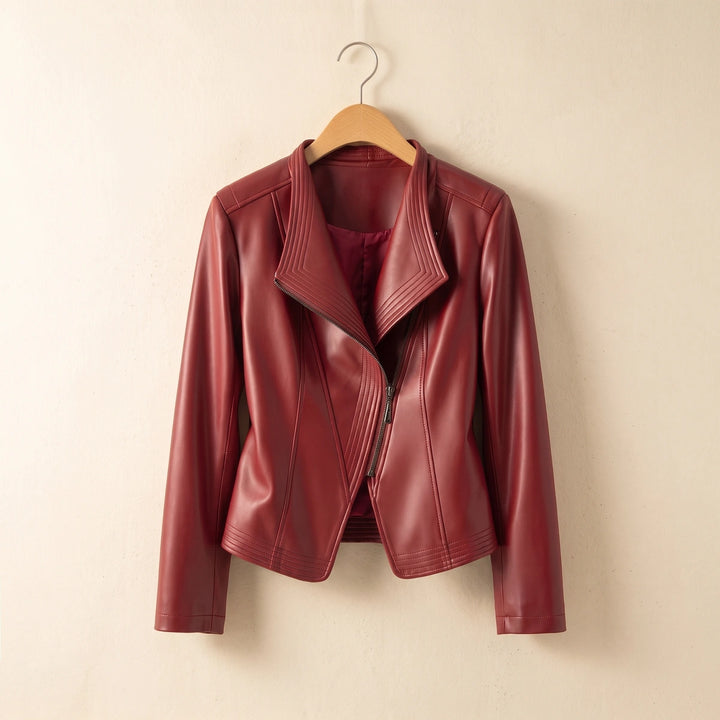 Rowena Draped Collar Leather Jacket - Wine