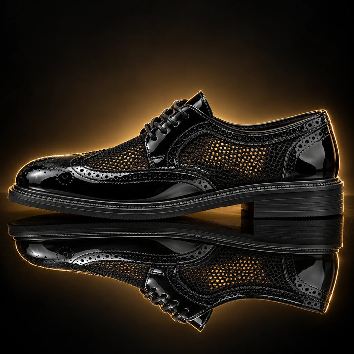 Ryan Mesh Wingtip Brogue Derby Shoes - Black