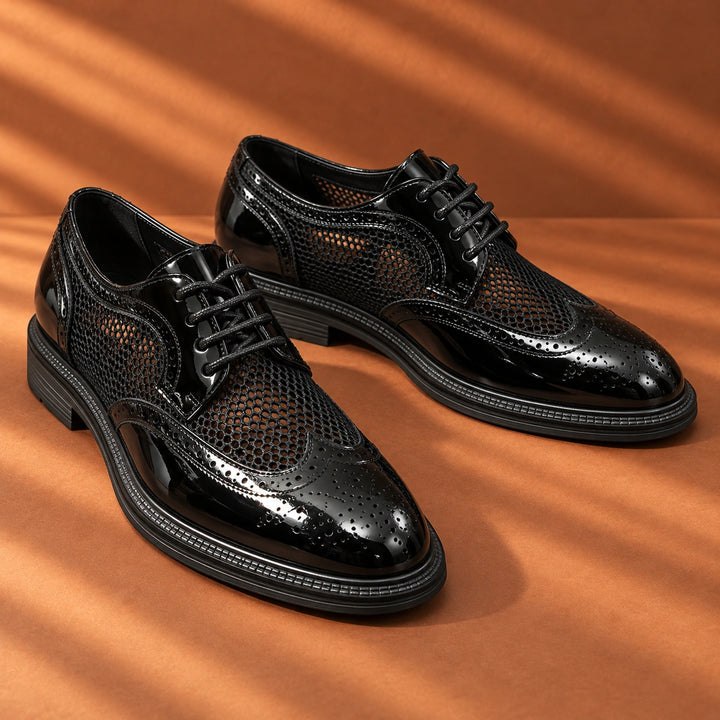 Ryan Mesh Wingtip Brogue Derby Shoes - Black