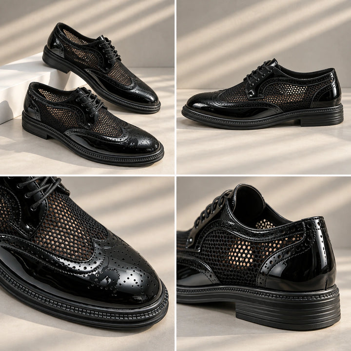 Ryan Mesh Wingtip Brogue Derby Shoes - Black