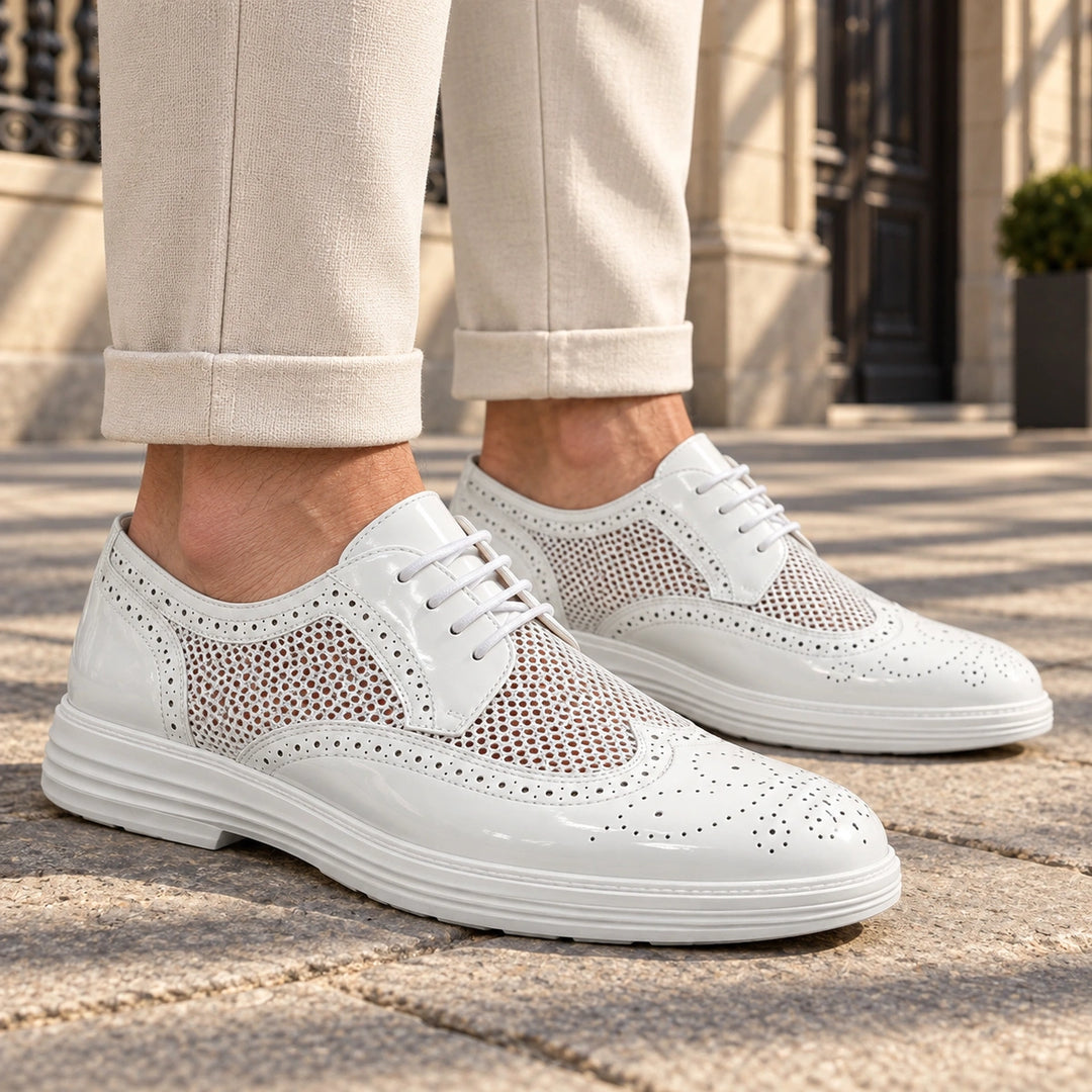 Ryan Mesh Wingtip Brogue Derby Shoes - White
