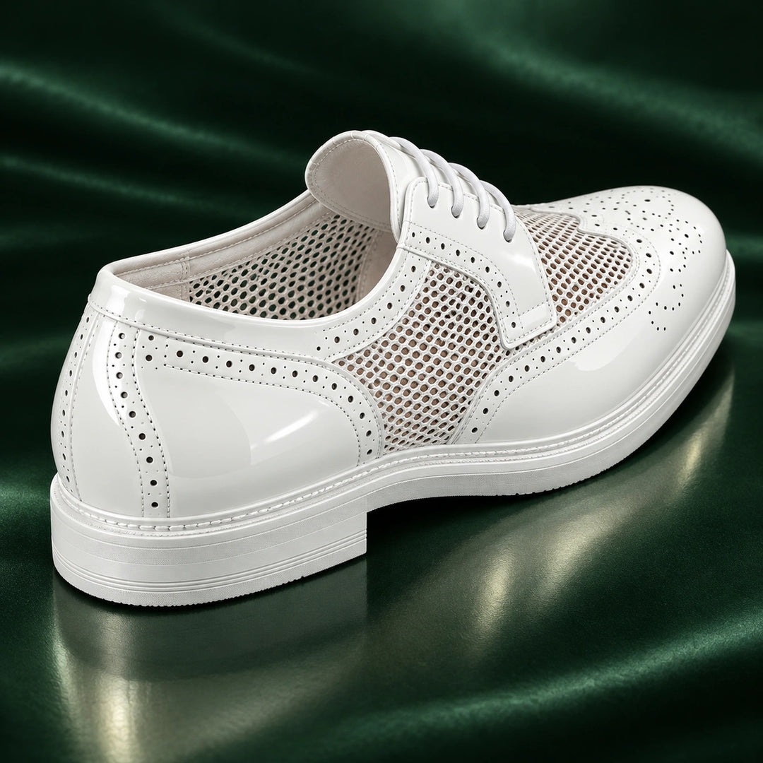 Ryan Mesh Wingtip Brogue Derby Shoes - White
