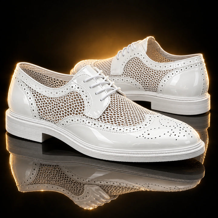 Ryan Mesh Wingtip Brogue Derby Shoes - White