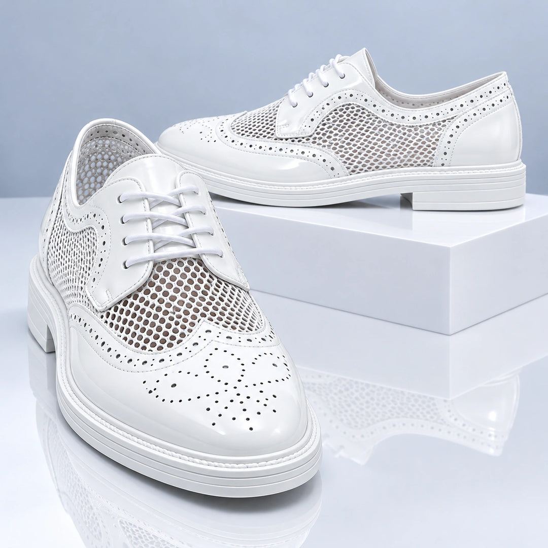Ryan Mesh Wingtip Brogue Derby Shoes - White