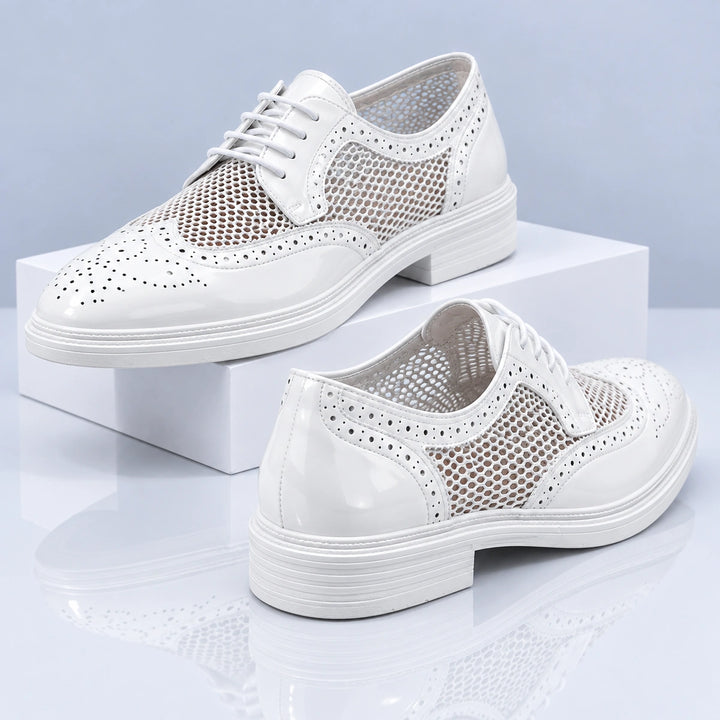 Ryan Mesh Wingtip Brogue Derby Shoes - White