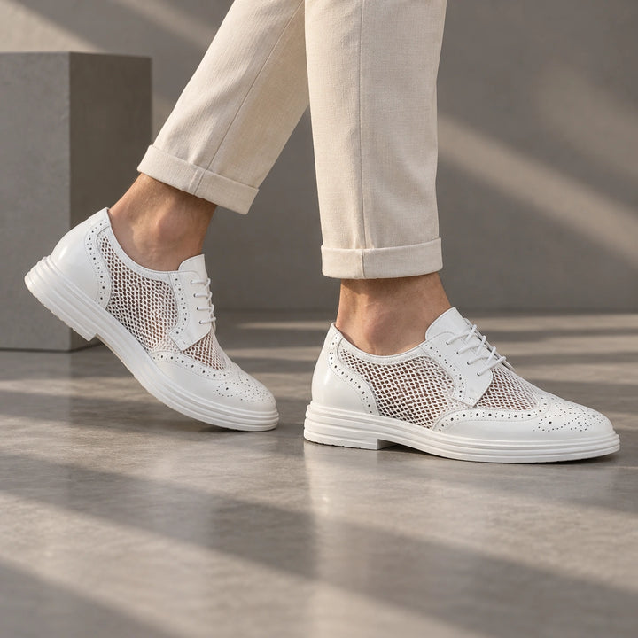 Ryan Mesh Wingtip Brogue Derby Shoes - White