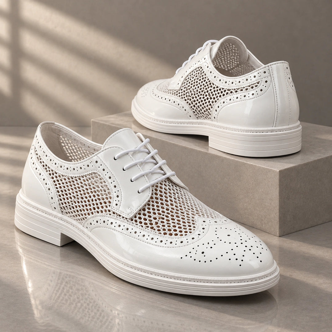 Ryan Mesh Wingtip Brogue Derby Shoes - White