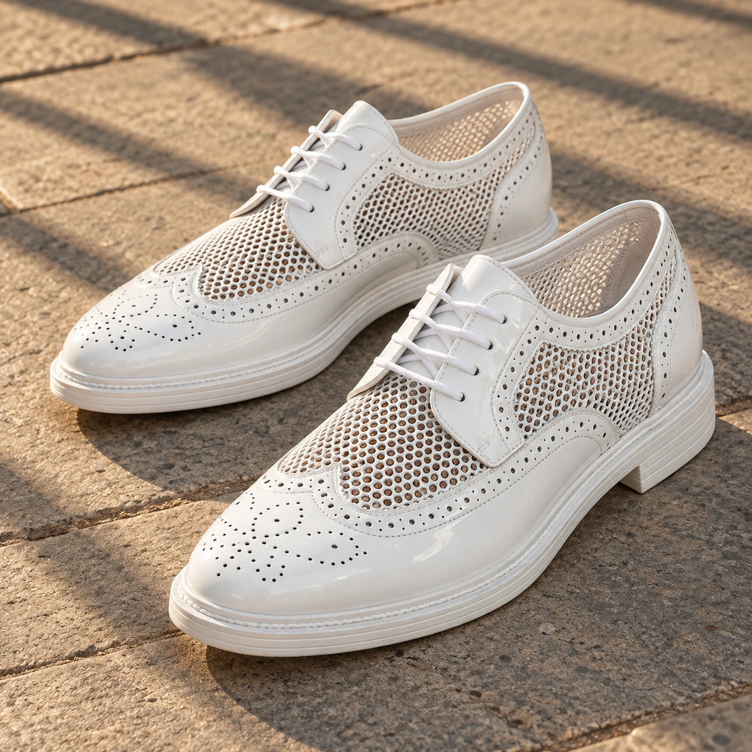 Ryan Mesh Wingtip Brogue Derby Shoes - White
