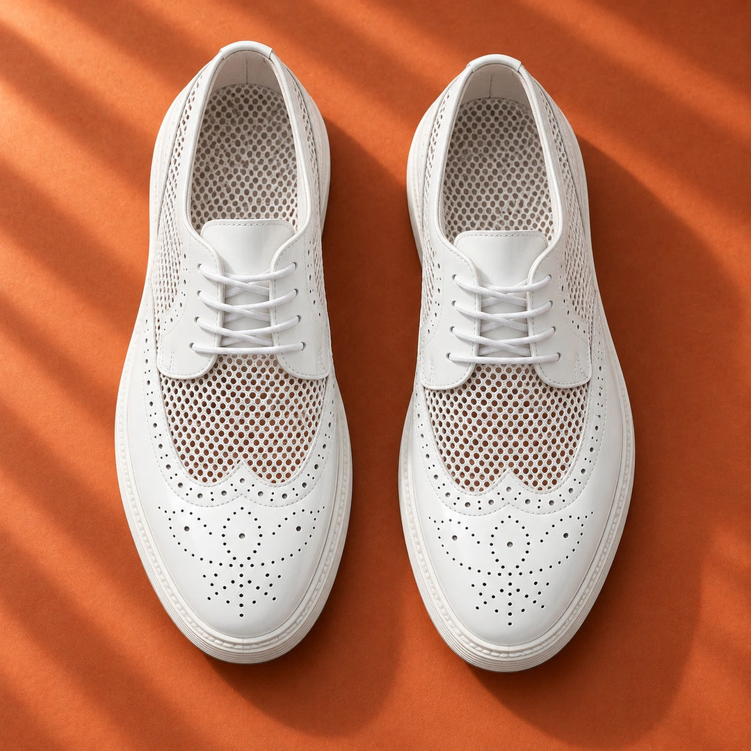Ryan Mesh Wingtip Brogue Derby Shoes - White