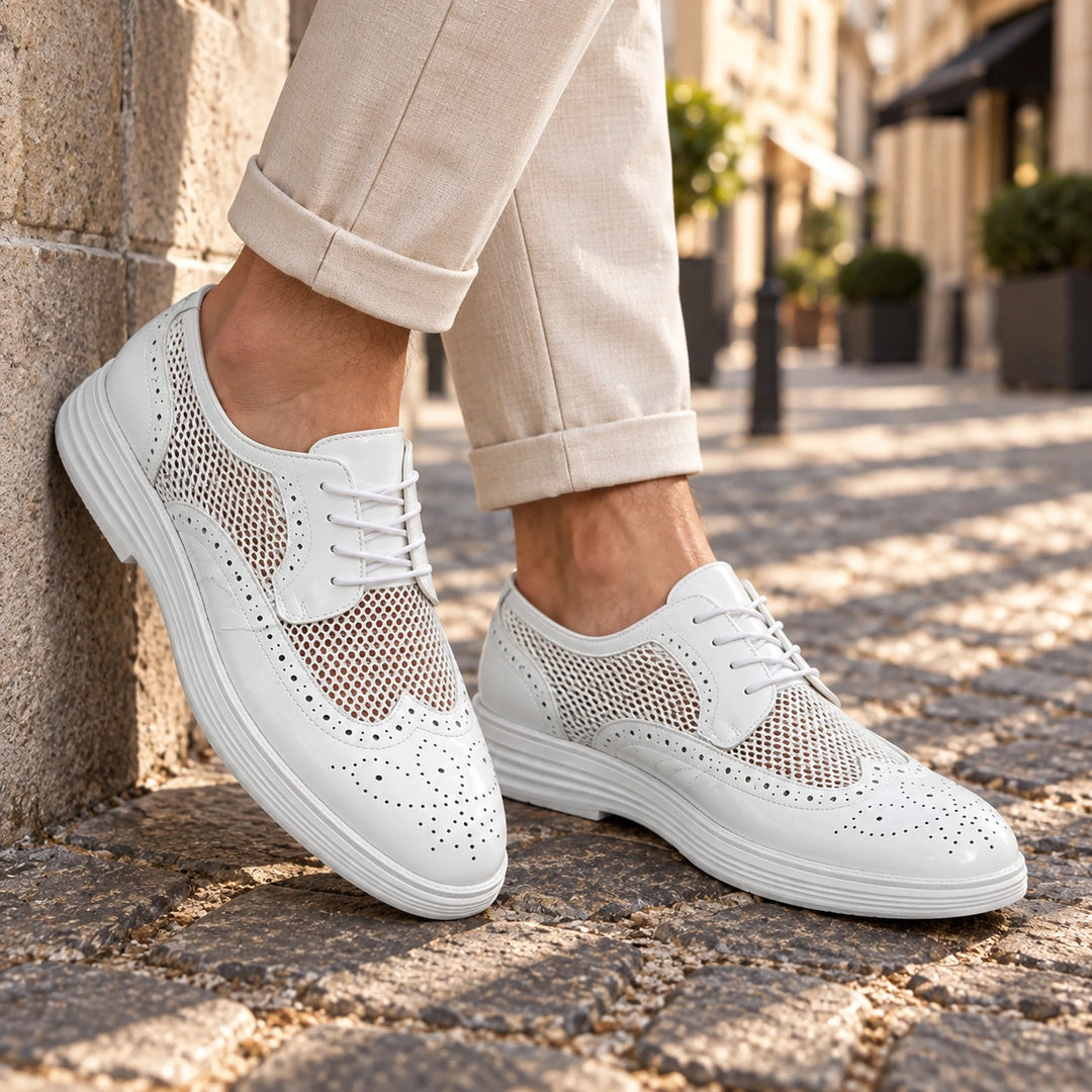 Ryan Mesh Wingtip Brogue Derby Shoes - White