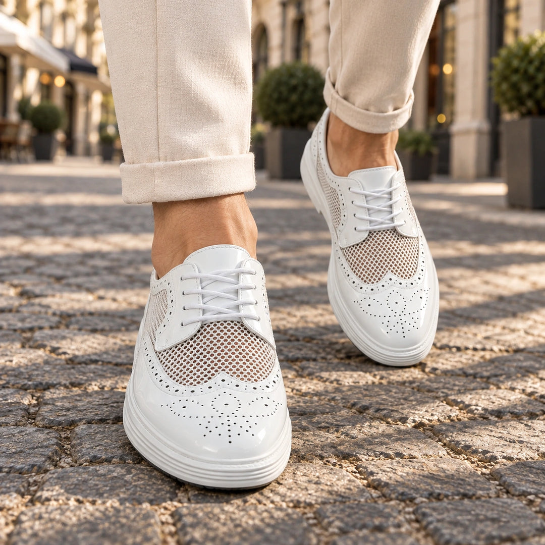 Ryan Mesh Wingtip Brogue Derby Shoes - White