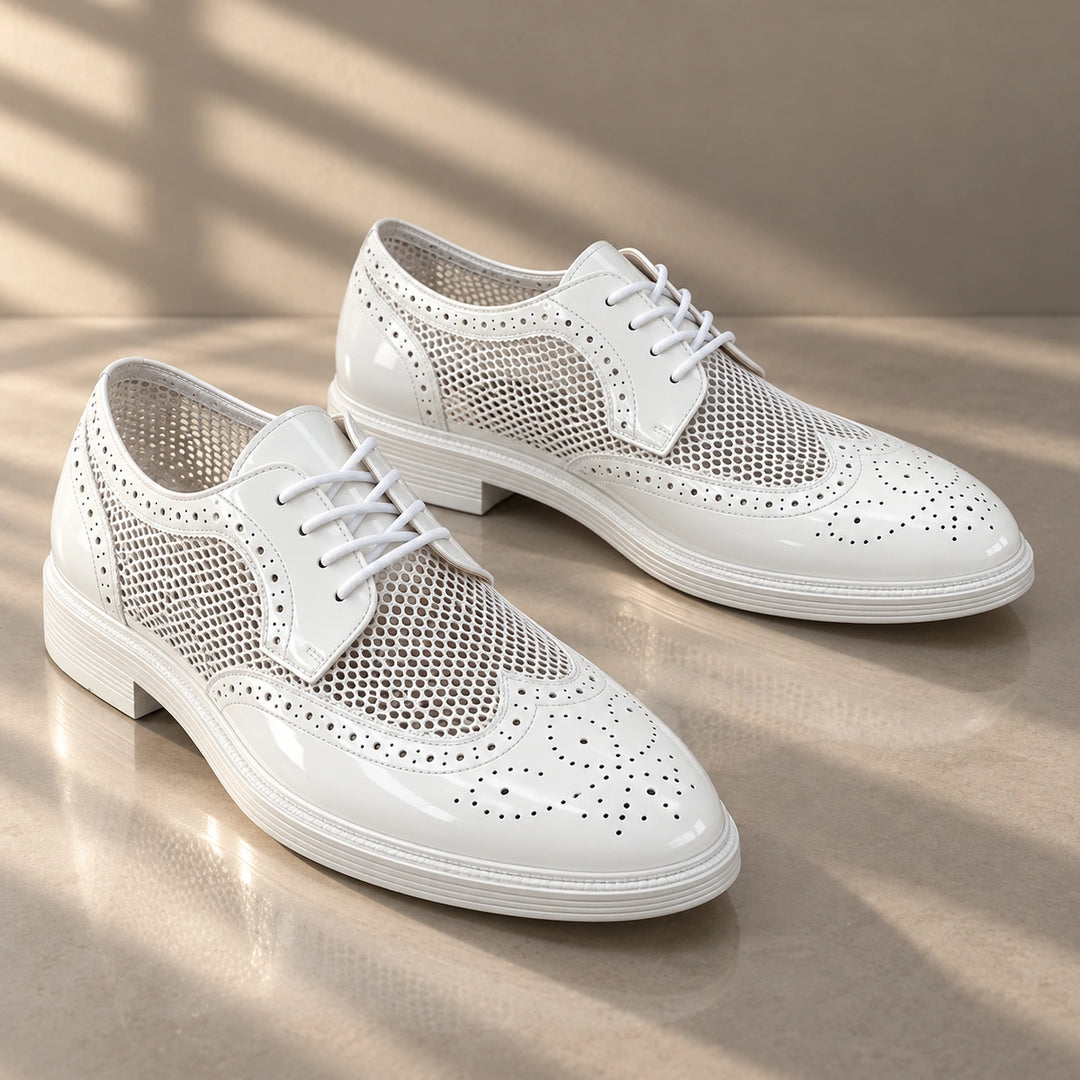 Ryan Mesh Wingtip Brogue Derby Shoes - White