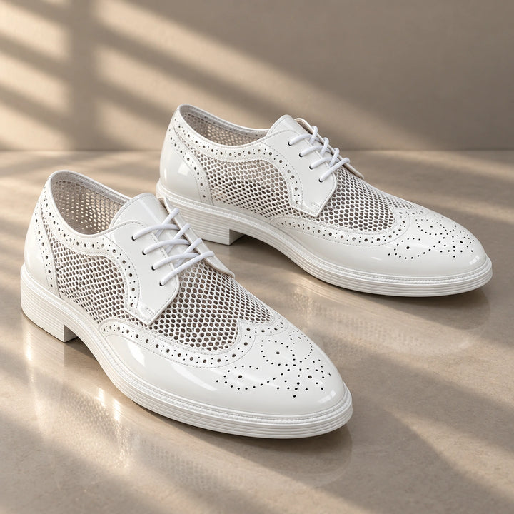 Ryan Mesh Wingtip Brogue Derby Shoes - White