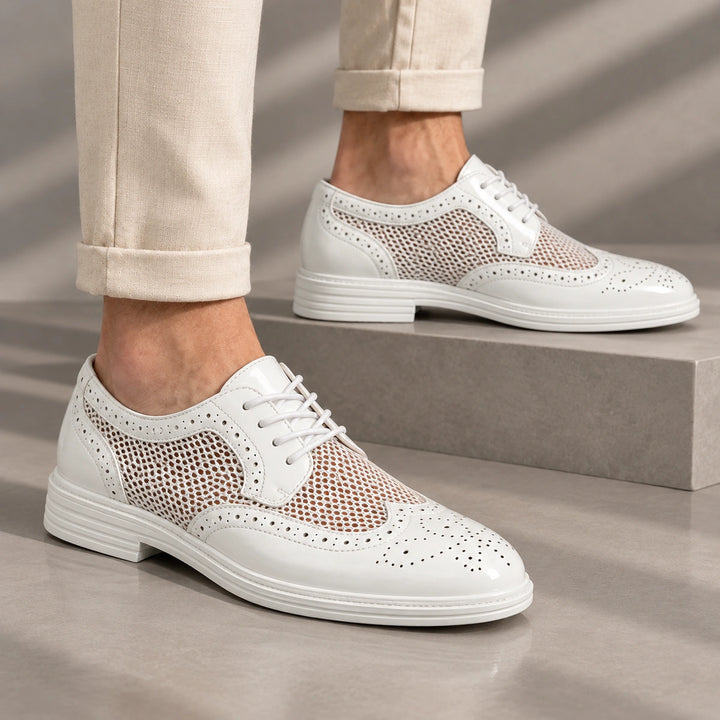Ryan Mesh Wingtip Brogue Derby Shoes - White