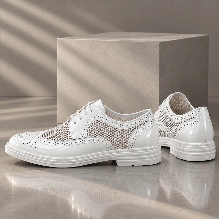 Ryan Mesh Wingtip Brogue Derby Shoes - White