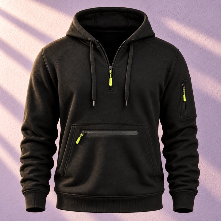 Sebastiano Brushed Fleece Quarter Zip Hoodie - Black