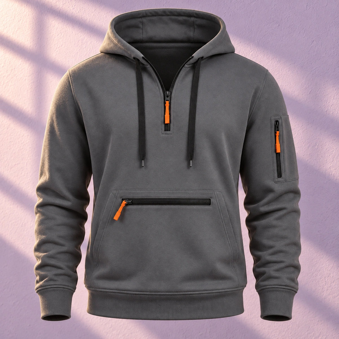 Sebastiano Brushed Fleece Quarter Zip Hoodie - Dark Grey