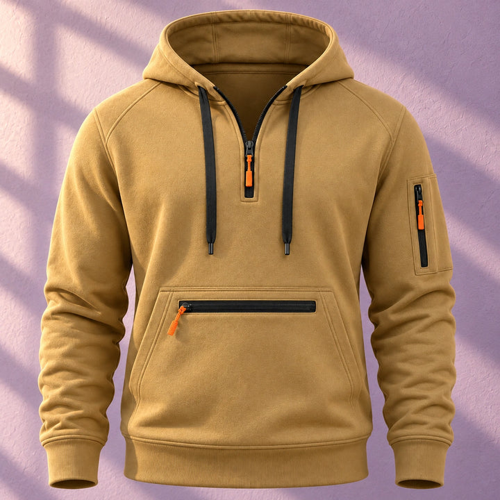 Sebastiano Brushed Fleece Quarter Zip Hoodie - Khaki