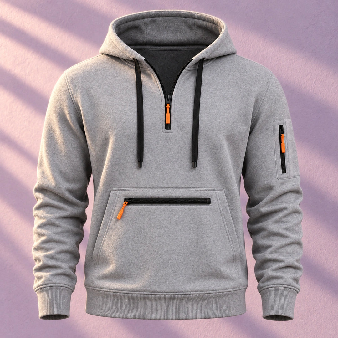 Sebastiano Brushed Fleece Quarter Zip Hoodie - Light Grey