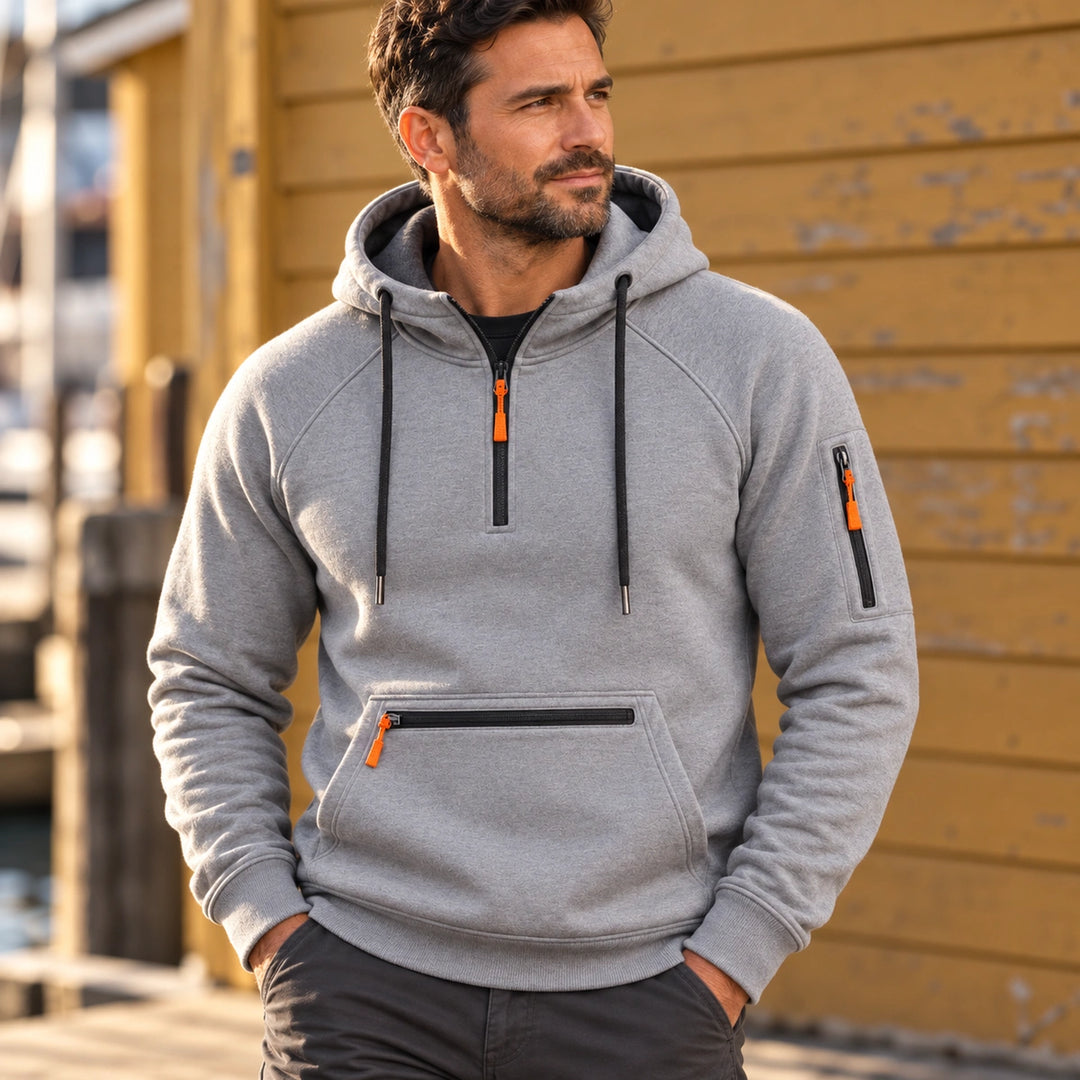 Sebastiano Brushed Fleece Quarter Zip Hoodie - Light Grey