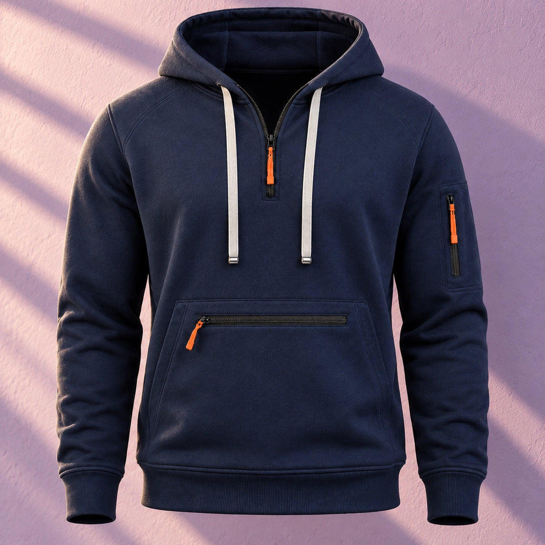 Sebastiano Brushed Fleece Quarter Zip Hoodie - Navy Blue