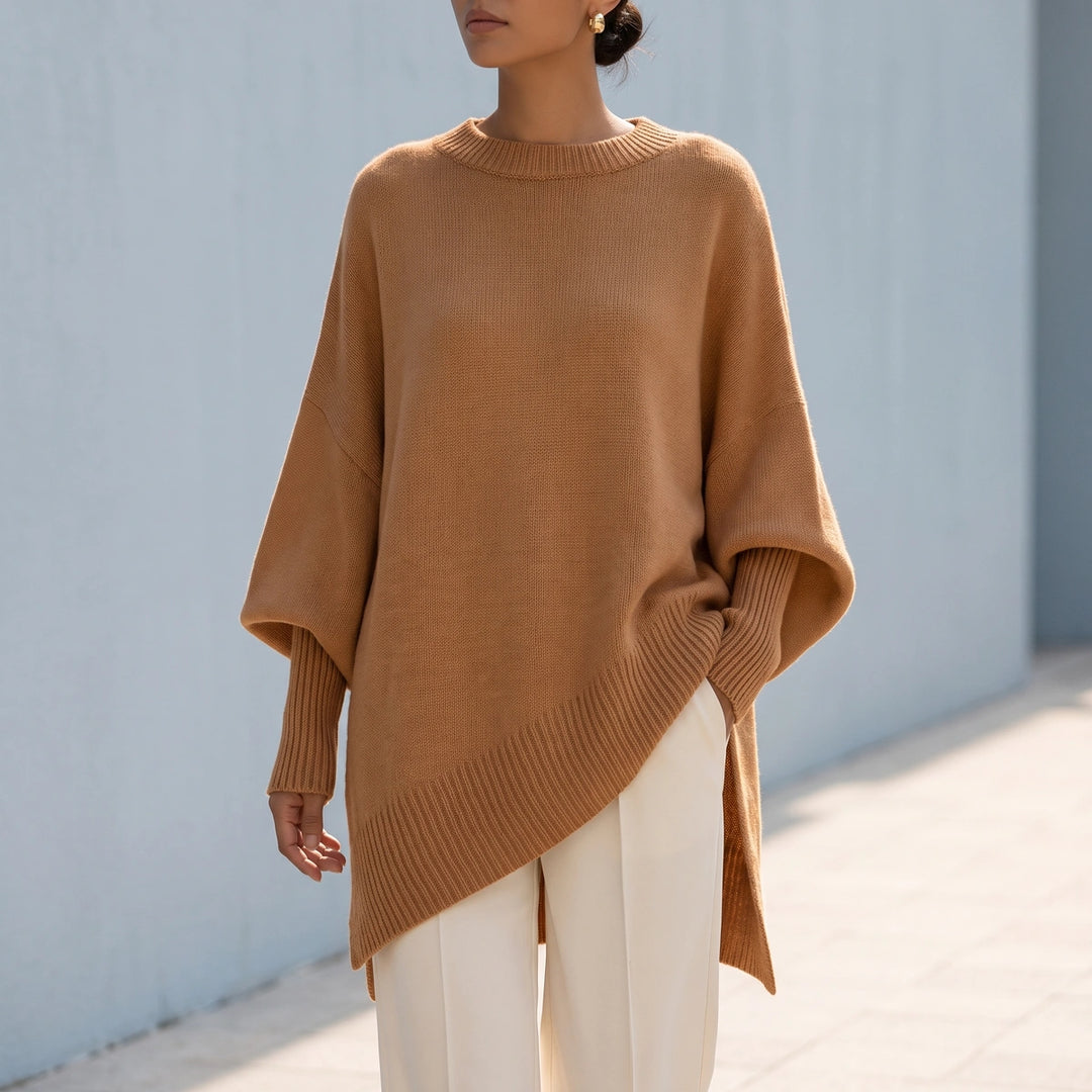 Selena Batwing Sleeve Knit Tunic Sweater - Caramel