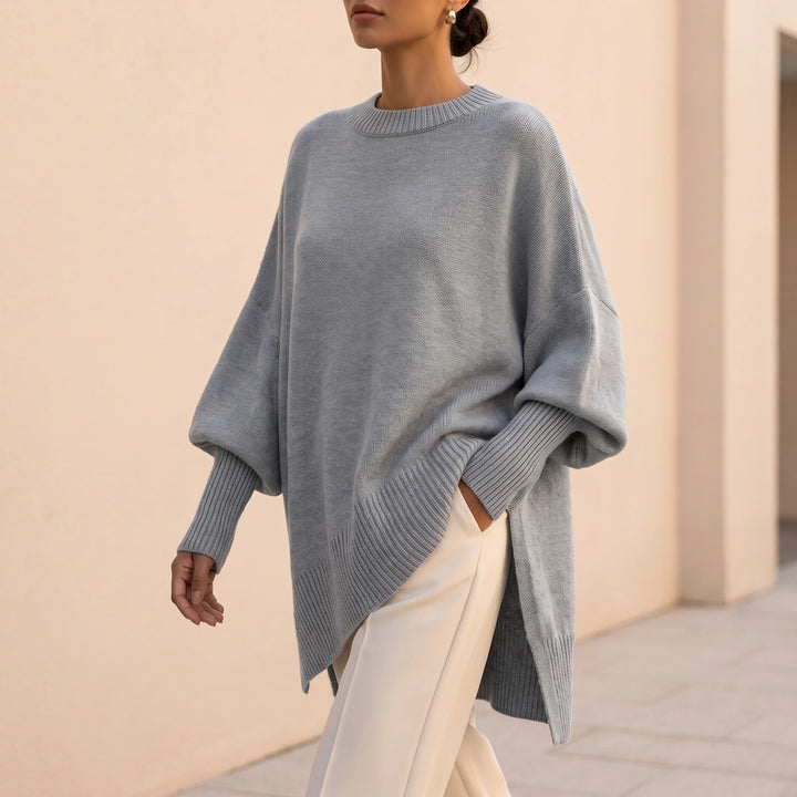 Selena Batwing Sleeve Knit Tunic Sweater - Gray