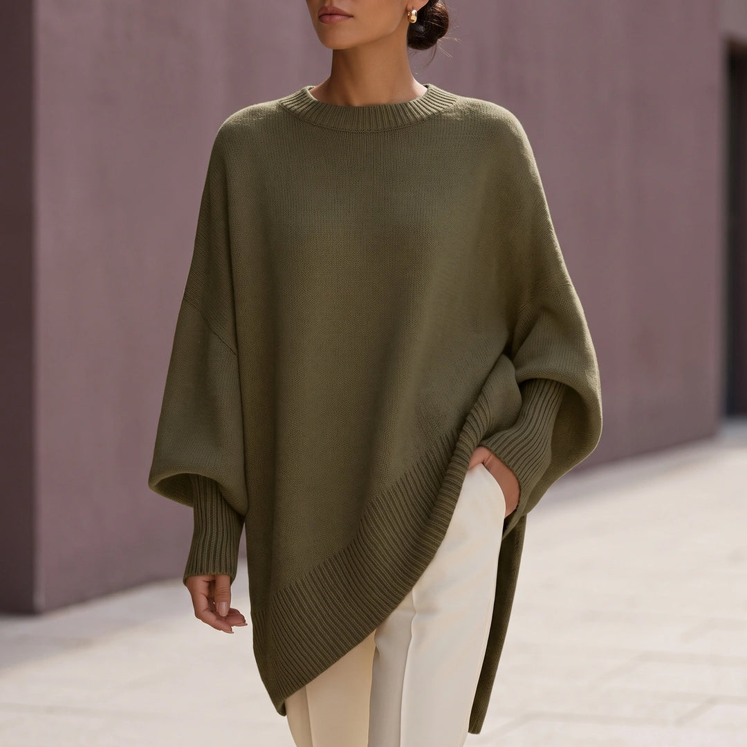 Selena Batwing Sleeve Knit Tunic Sweater - Olive Green
