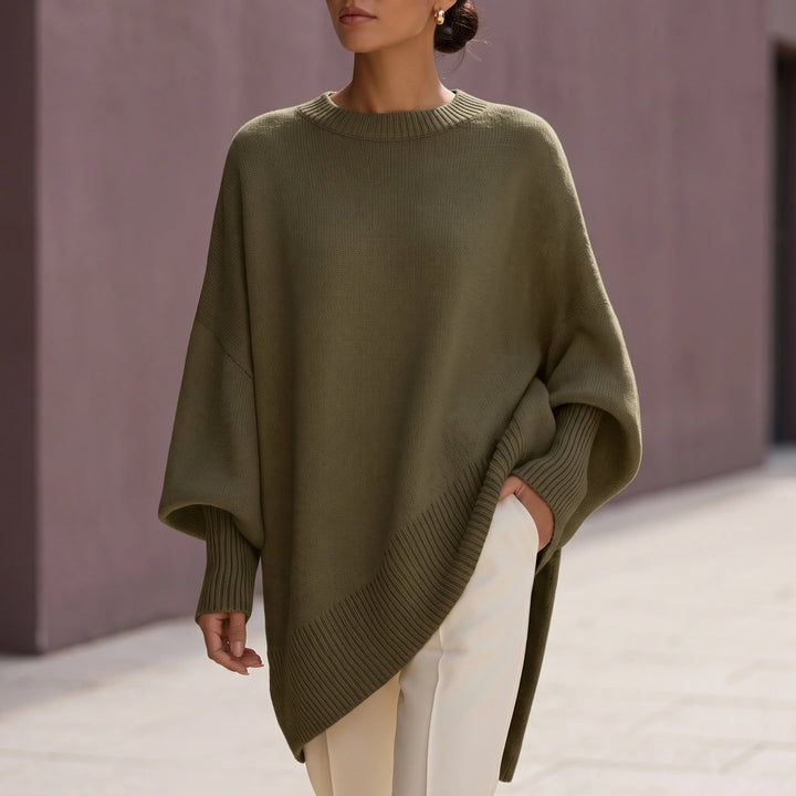 Selena Batwing Sleeve Knit Tunic Sweater - Olive Green