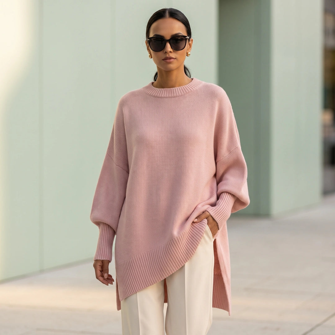 Selena Batwing Sleeve Knit Tunic Sweater - Pink