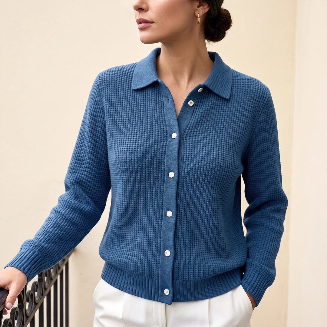 Severina Collared Knit Button Cardigan - Dark Blue