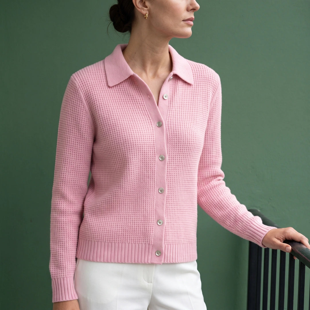 Severina Collared Knit Button Cardigan - Pink