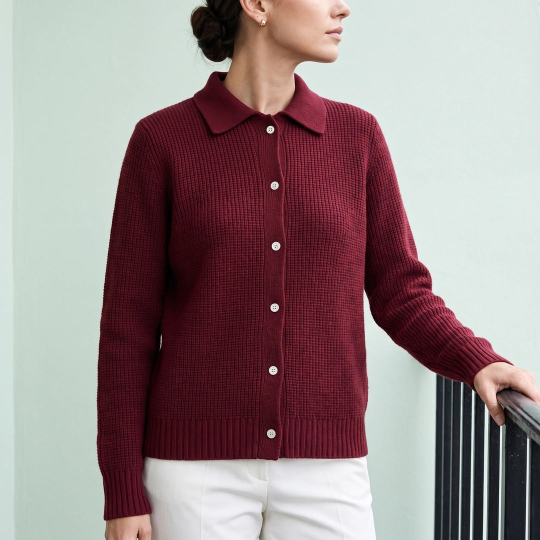 Severina Collared Knit Button Cardigan - Red