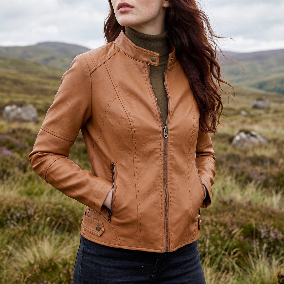 Severine Cropped Vegan Leather Jacket - Cognac