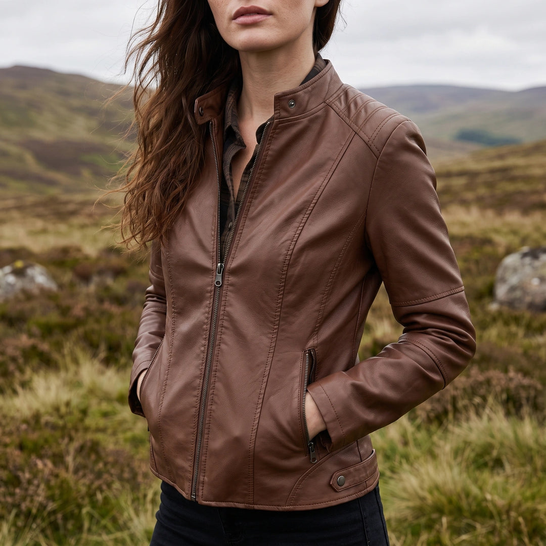 Severine Cropped Vegan Leather Jacket - Brown